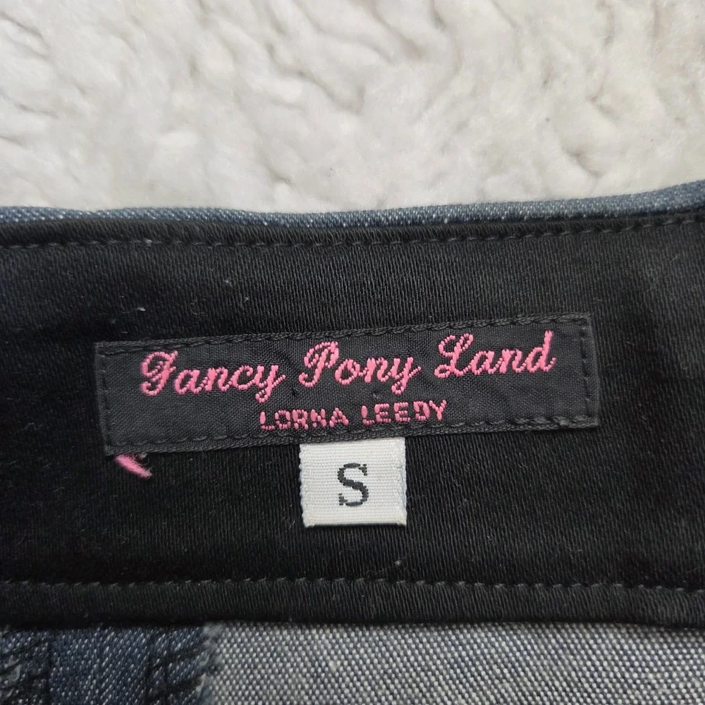 Fancy Pony Land Lorna Leedy Handmade Skirt Women's Small Blue Denim Leather Guns